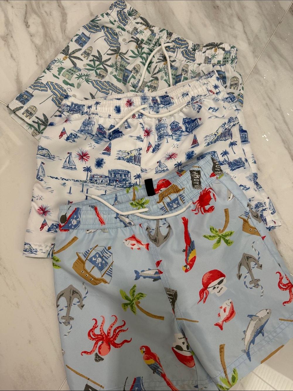 Janie and Jack Boys' Nautical & Tropical Swim Trunks - Blue, White, Red, Green